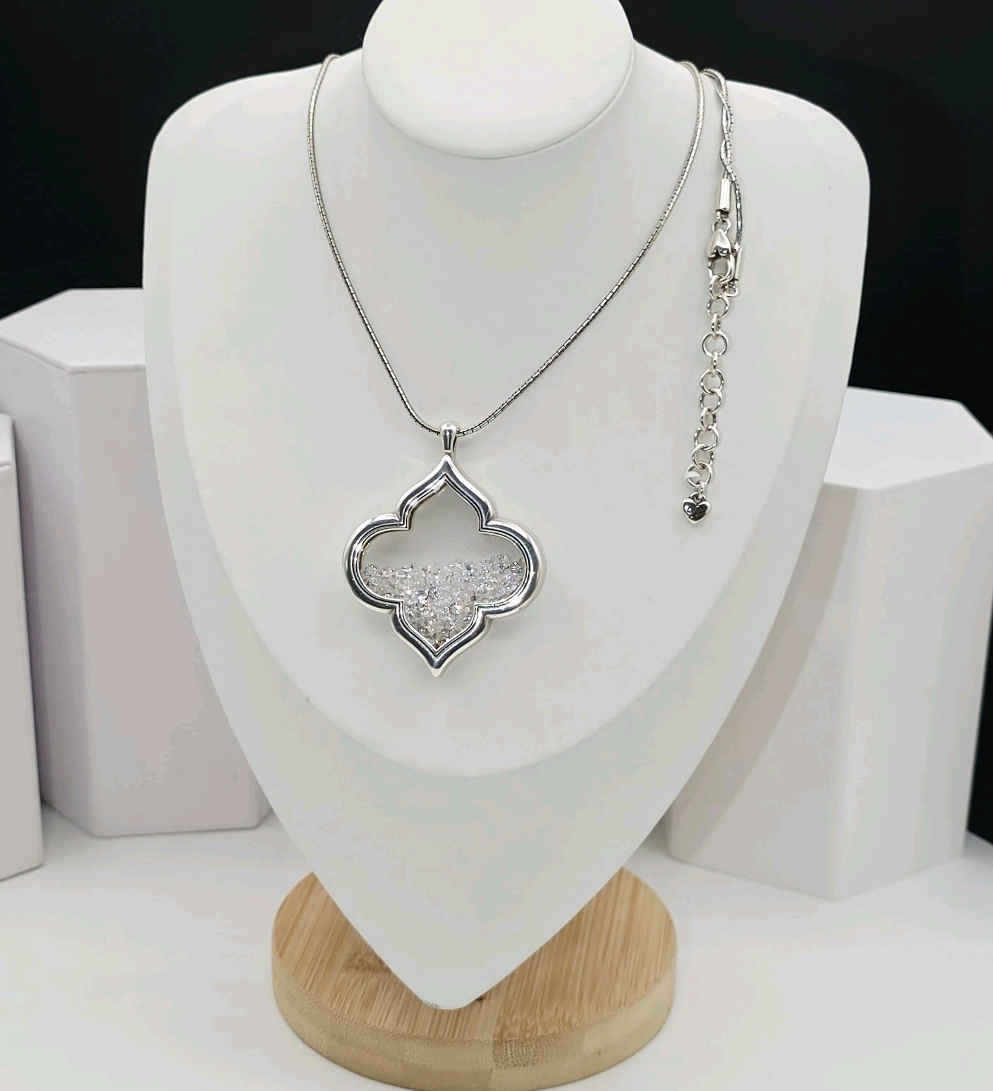 Brighton Toledo Saltar Long Necklace Floating Crystal Quatrefoil Pendant 36″