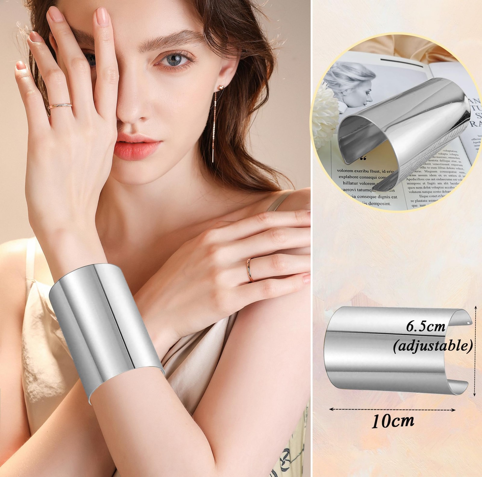 2 Pcs Cuff Bangle Bracelet for Women Open Wide Bracelets Wrist Cuff Wrap Ad – 07