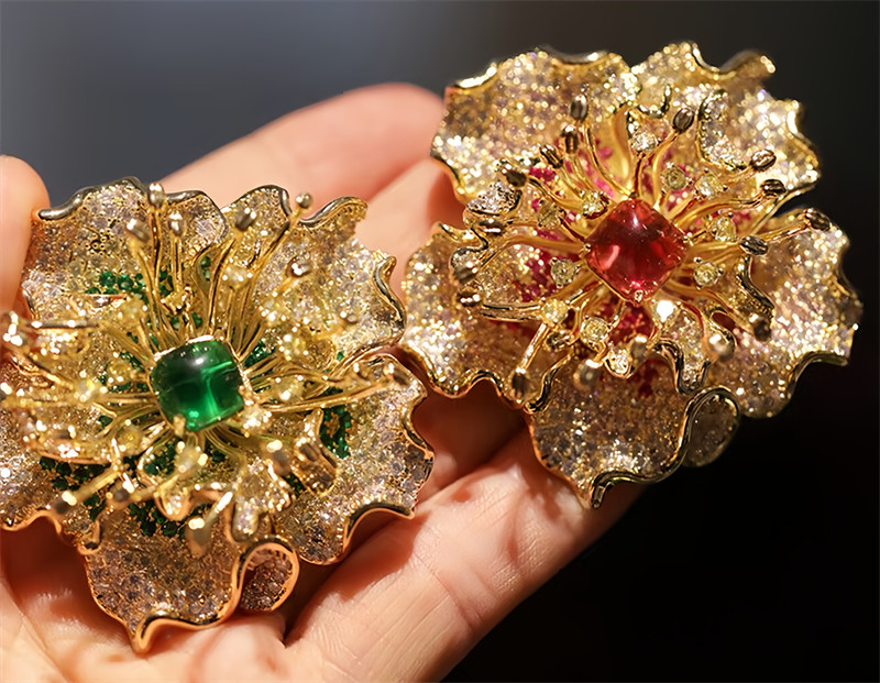 Handmade Custom Red Large Peony Flower Brooch With High Quality Design Brooch