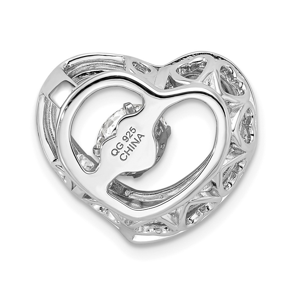 Sterling Silver Platinum-plated Vibrant CZ Heart Pendant Necklace Womens