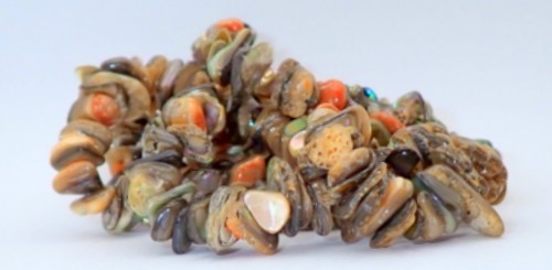 34″ Polished Paua Shell Chip Strand Necklace W/Nylon String, 4.4 Ounces