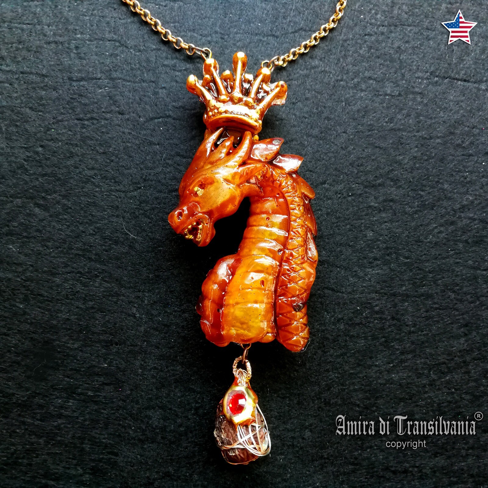 Dragon Crown Evil Eye Talisman Necklace Jewelry Pendant Golden Amulet Giada Bib