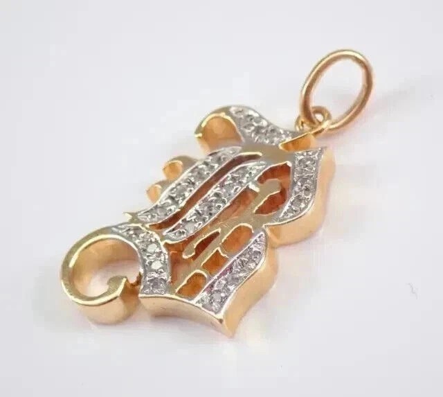 14K Yellow Gold Plated Round Cut Simulated Diamond Stunning Initial “B” Pendant