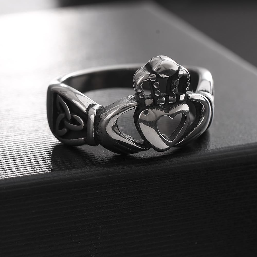 Celtic Claddagh Ring, Irish Heart Promise Anniversary Ring, Stainless Steel H…