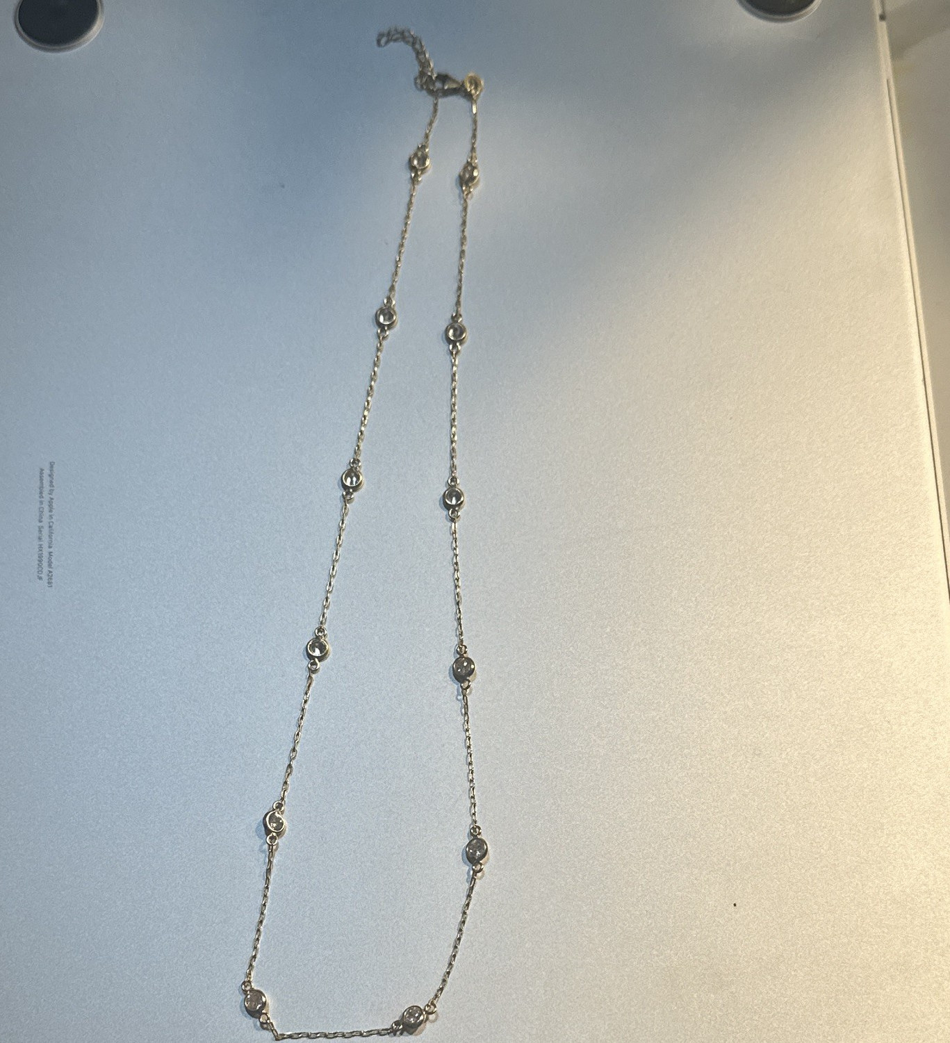 Silver Tone Station Bezel Set Round Crystal Cable Chain Necklace, Lobster