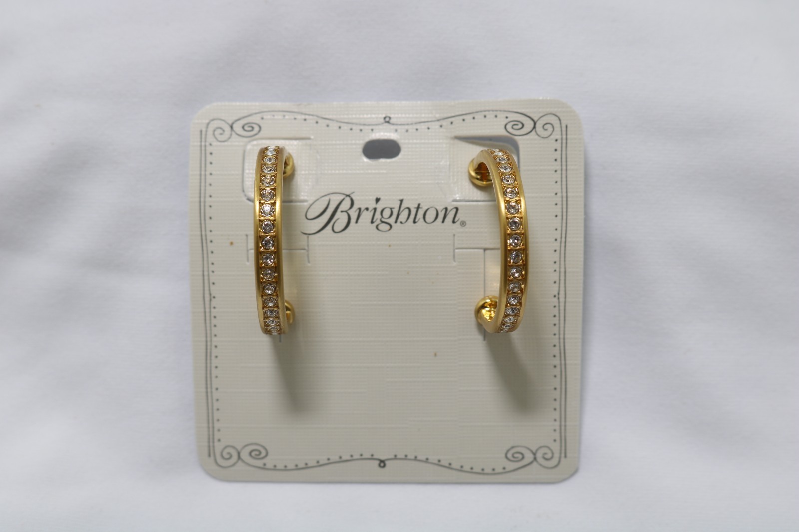 Brighton MERIDIAN ZENITH NWT $88 Clear Crystal Medium Hoop Gold Earrings