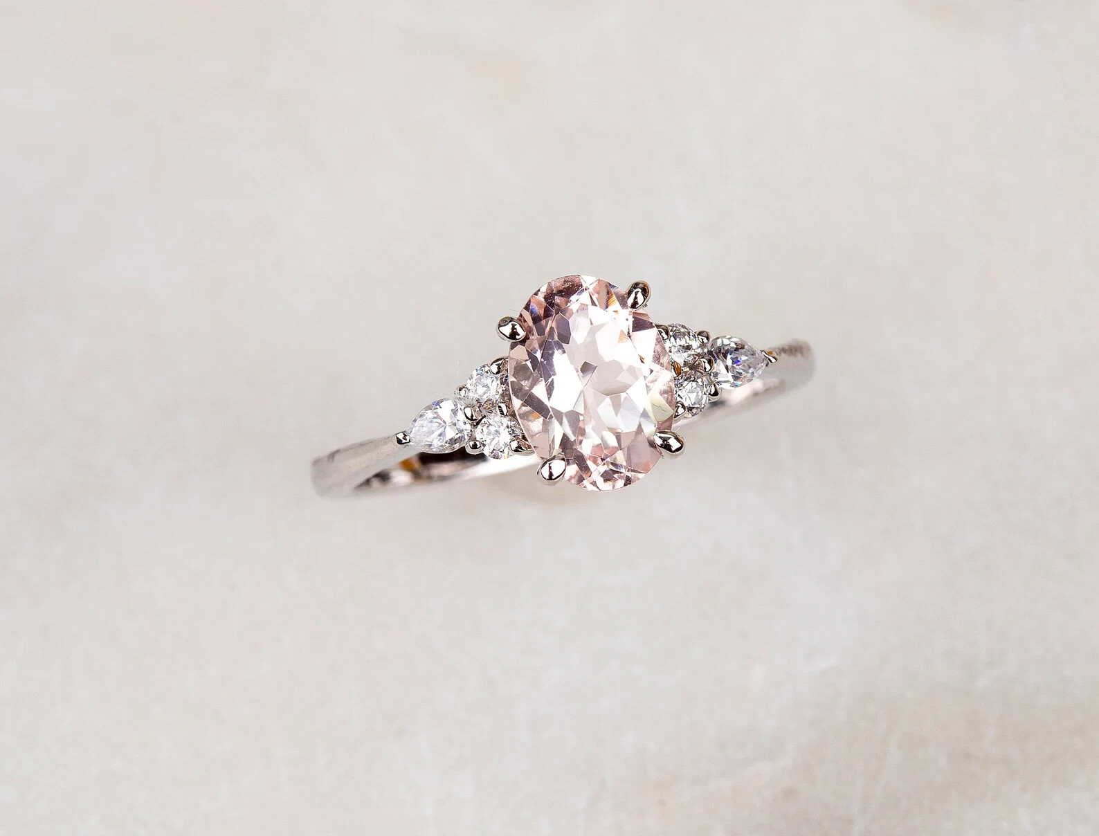 Morganite ring, sterling silver ring, Moissanite rings, anniversary gift for her