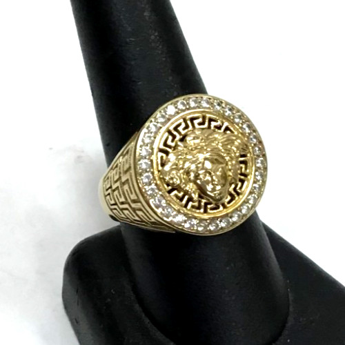 (MA3) Men’s 14k Yellow Gold 9.1 Grams CZ Greek Key Fashion Ring – Size 10