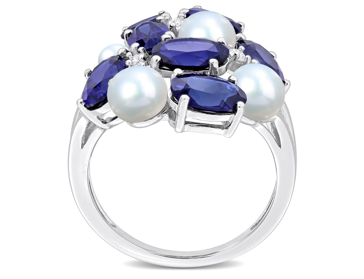 7.00 Carat (ctw) Lab-Created Blue and White Sapphire with Freshwater Cultured Pe