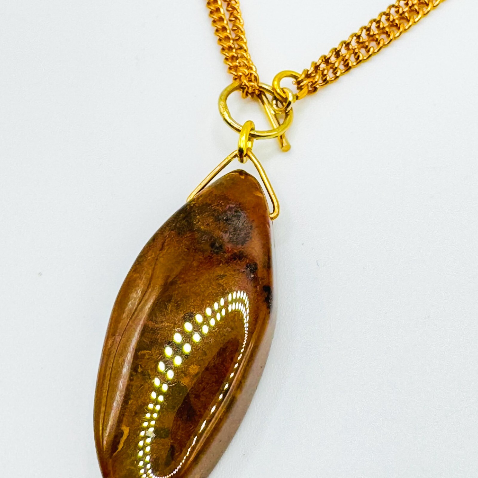 Vintage 14ct Rolled Gold Curb Chain Pendant Necklace 40cm Polished Stone Filled