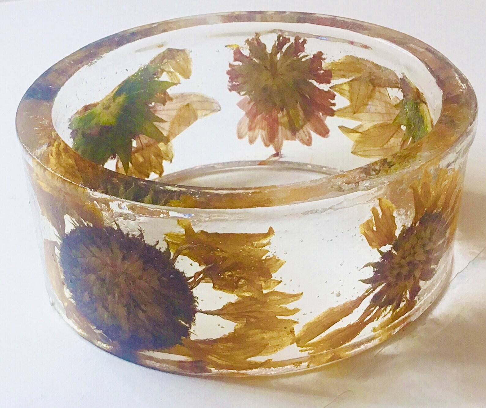 Sunflowers bracelet, real dry pressed flowers bangle bracelet, resin bangles
