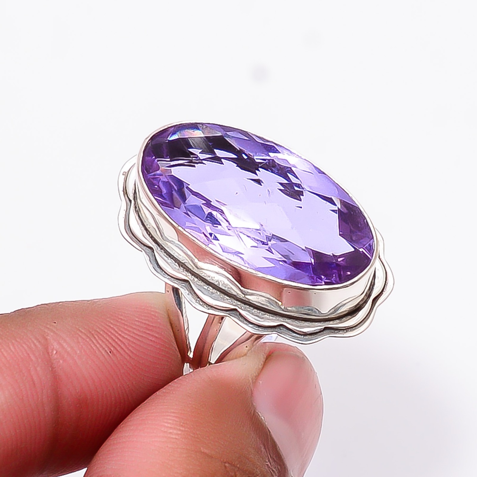 Colour Changing Alexandrite Sterling Silver Bold Oval Statement Ring S.8 R125143