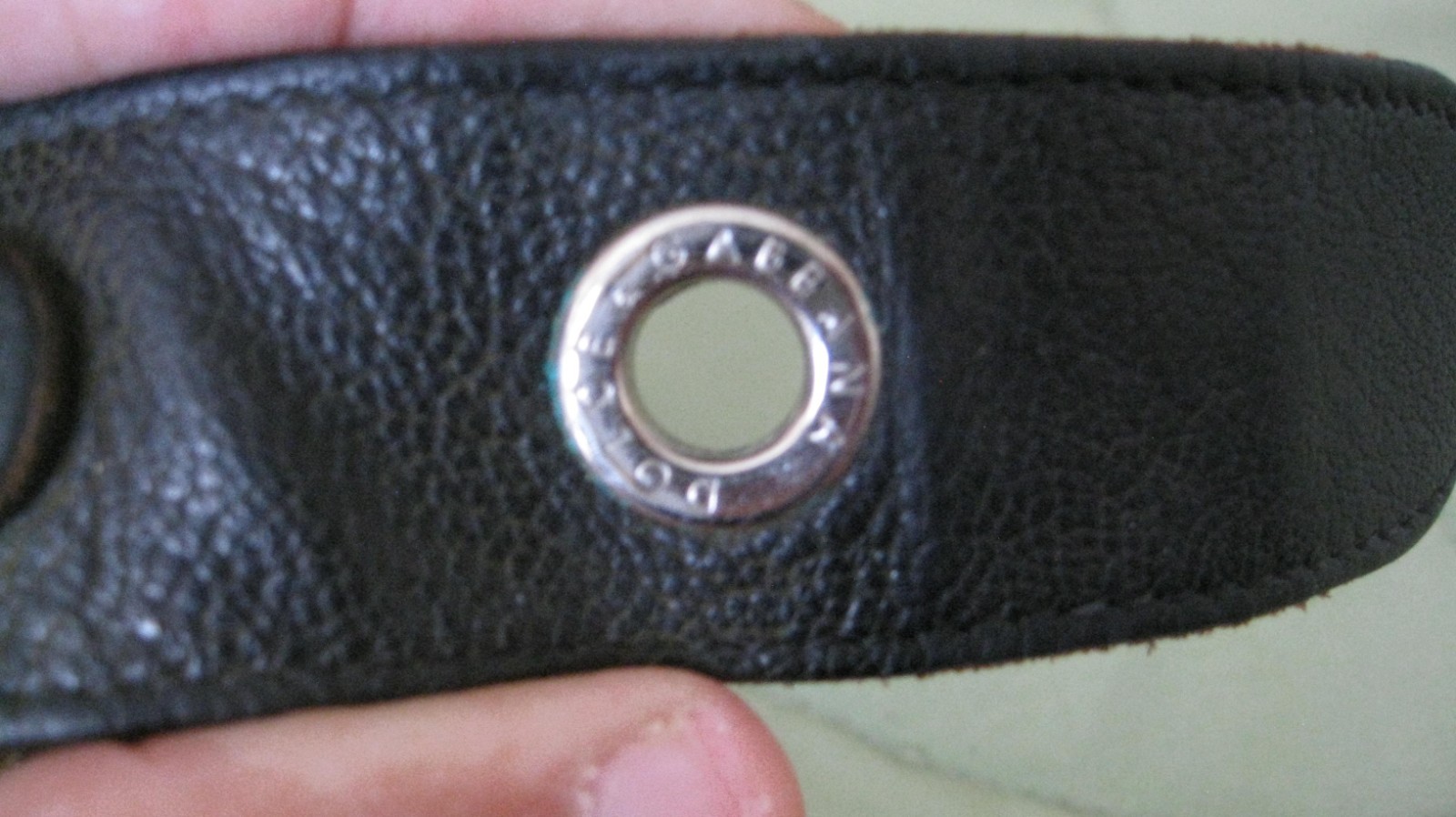 DOLCE & GABBANA Men Black Leather Silver Tone Logo Bracelet 9