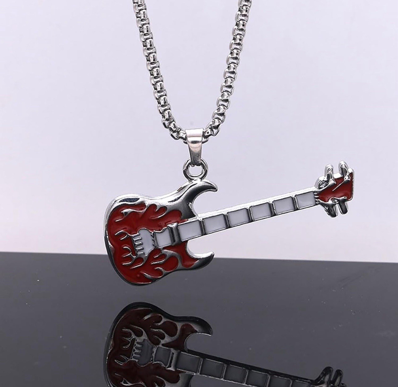 2Pcs Fashion Vintage Hip Hop Punk Titanium Stainless Steel Guitar Music Necklace