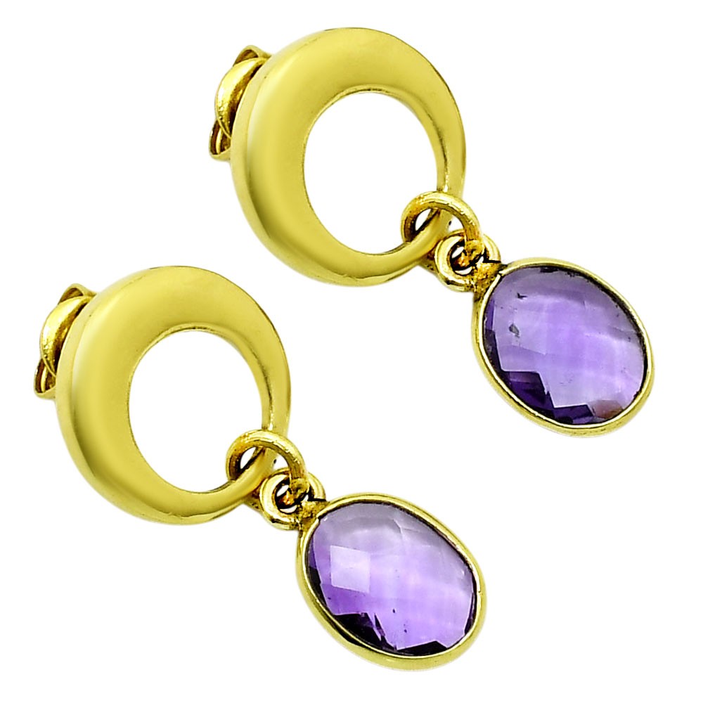 18K Gold Over Brass Natural Amethyst – Brazil Earrings Jewelry EM-1259