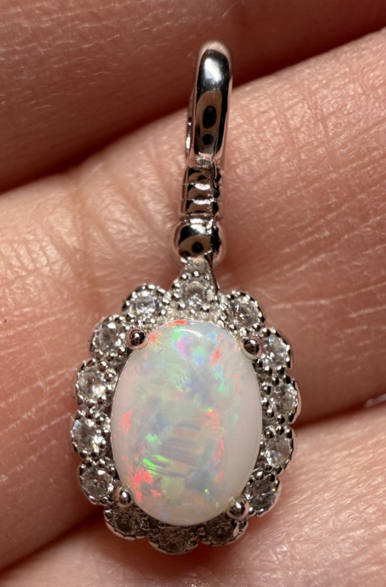 Solid Opal Pendant Silver Multicolour Floral style Versatile Everyday wear #0153