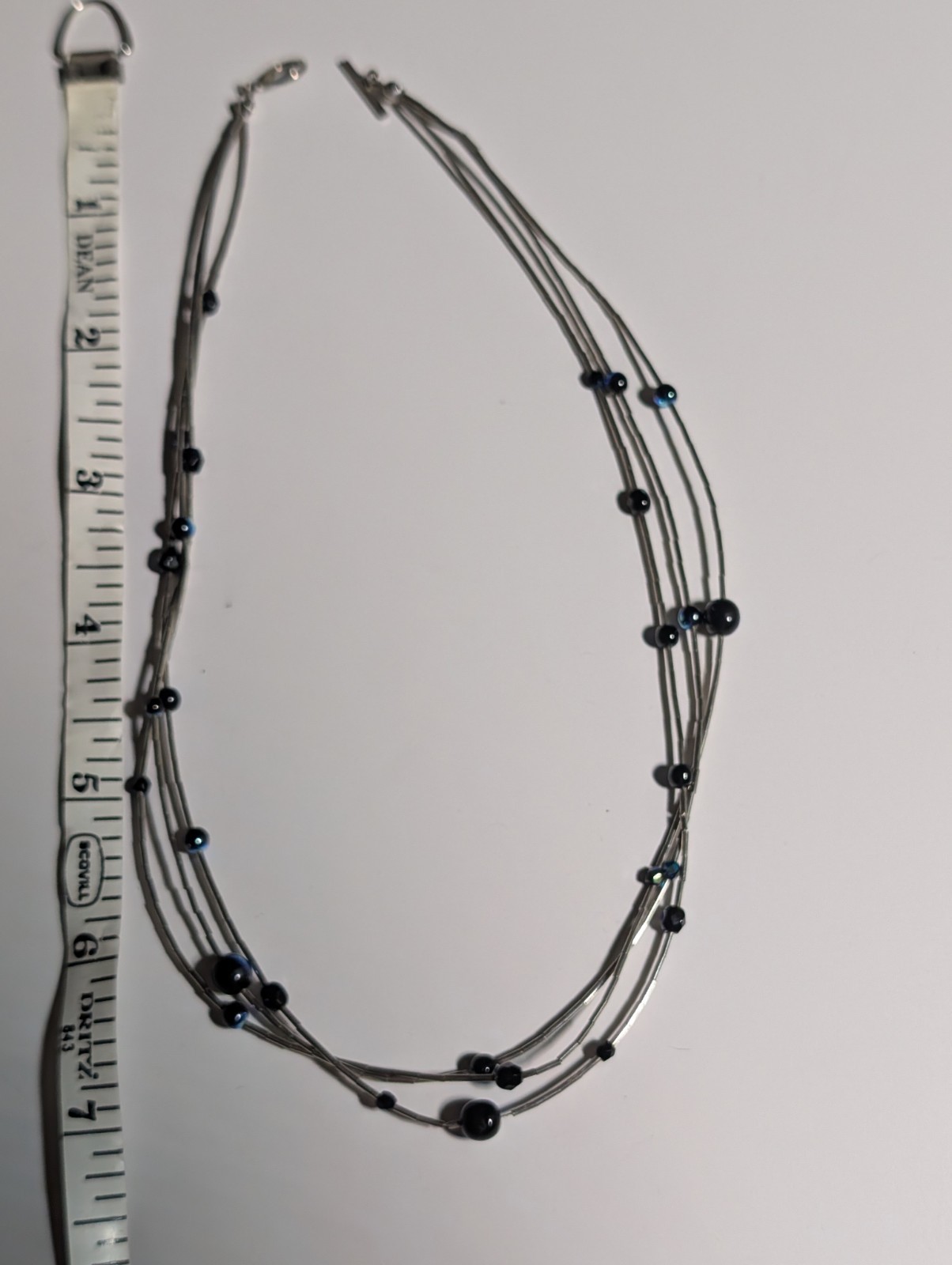 Layered Liquid Silver Look Choker Necklace Black Iridescent Round Beads