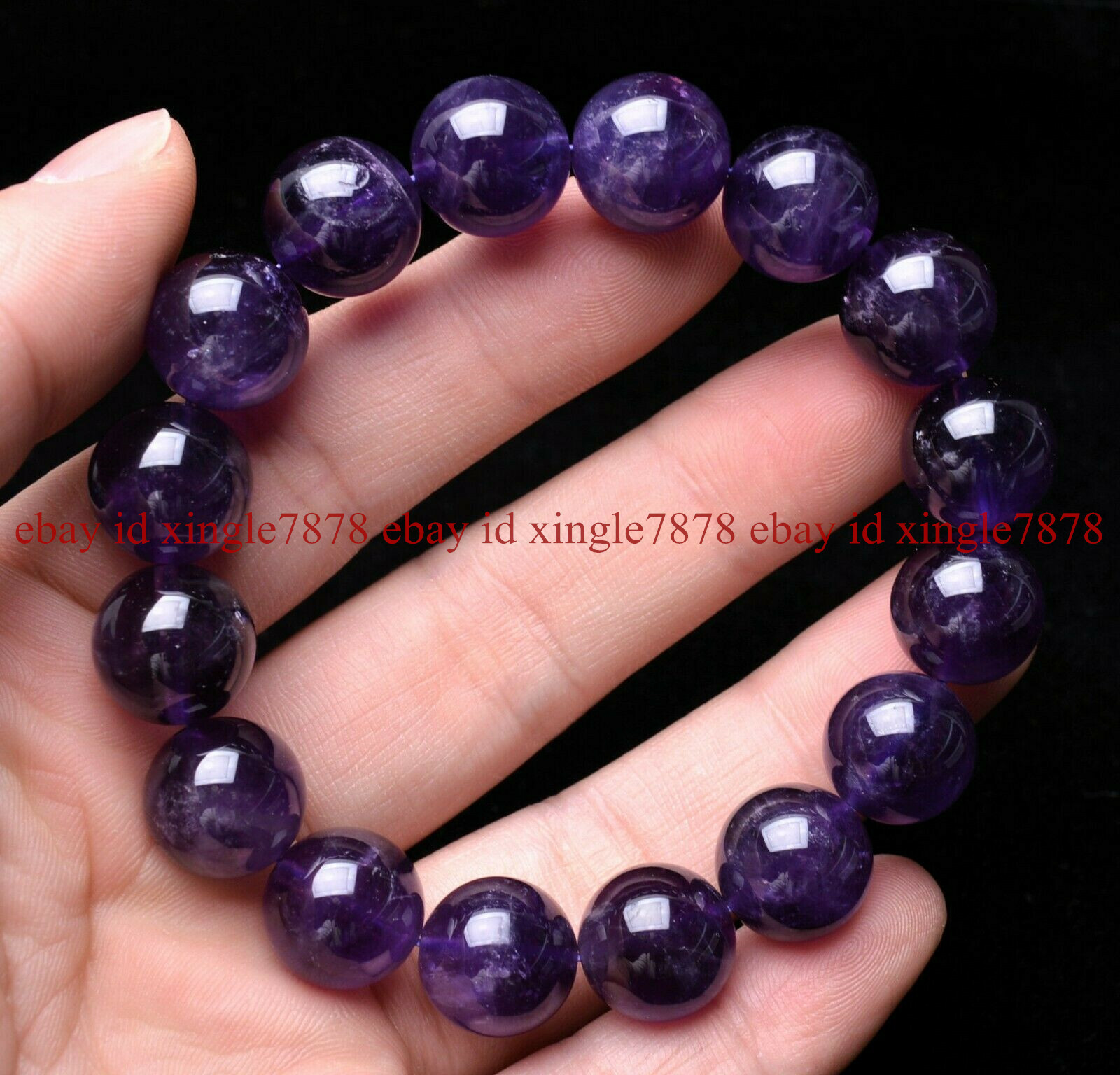 Genuine 12mm Natural Purple Amethyst Crystal Round Beads Bracelet