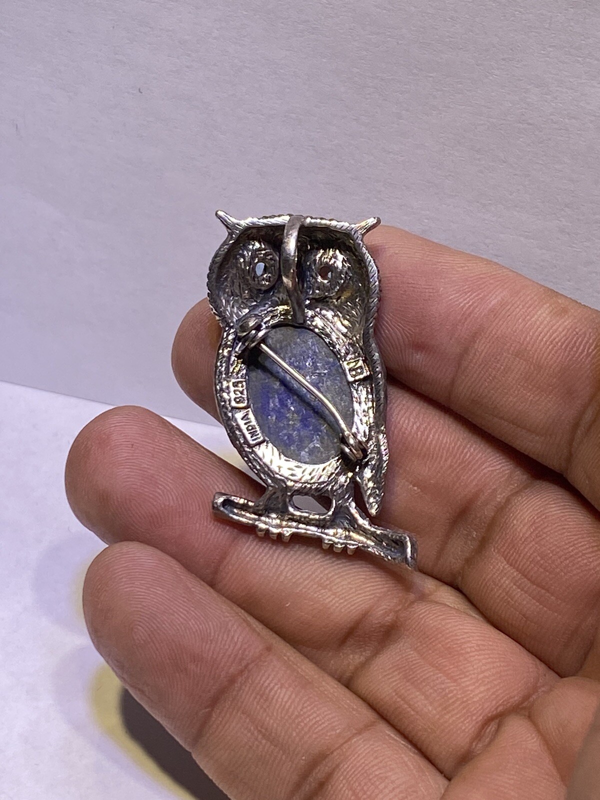 RARE NB NICKY BUTLER STERLING SILVER 925 OWL LAPIS MULTI GEMSTONES PENDANT PIN