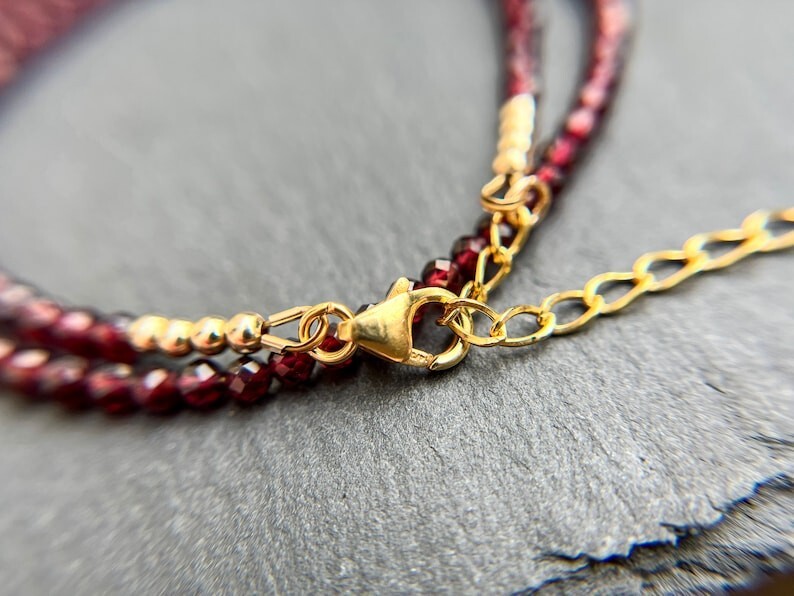A+++++ Nature Garnet Faceted Round Gemstone Beads Handmade Women Necklaces 18”
