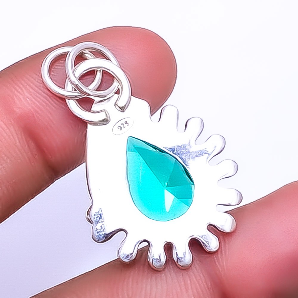 Emerald Simulated 925 Sterling Silver Pendant 1.50″ P25011, Christmas Gift