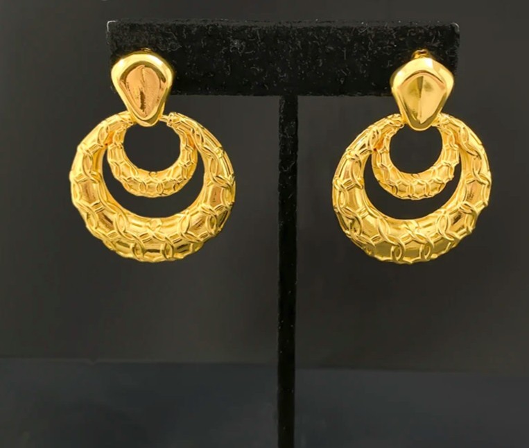 45cm African Dubai 18K Gold Plated Bridal Double Layer Earrings Pendant Necklace