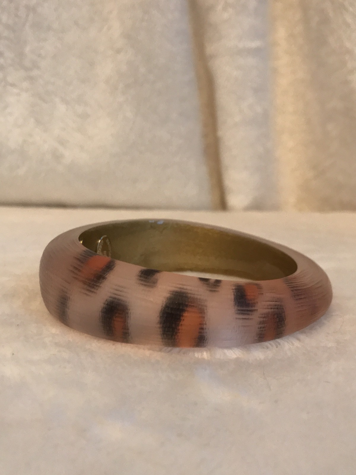 ALEXIS BITTAR Wide Pink Orange Black Leopard LUCITE Tapered Bangle Bracelet