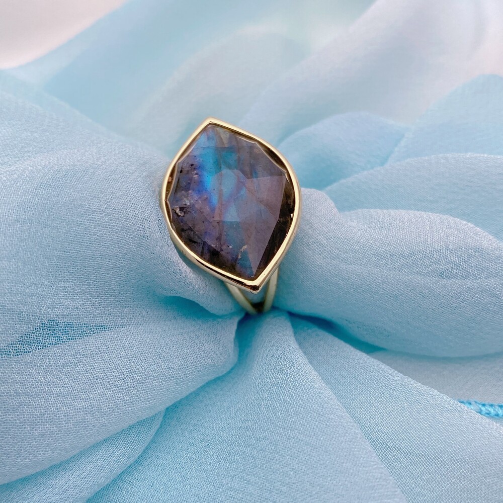 7.5″ Marquise Labradorite Finger Ring Adjustable Gold Plated Wedding Jewelry