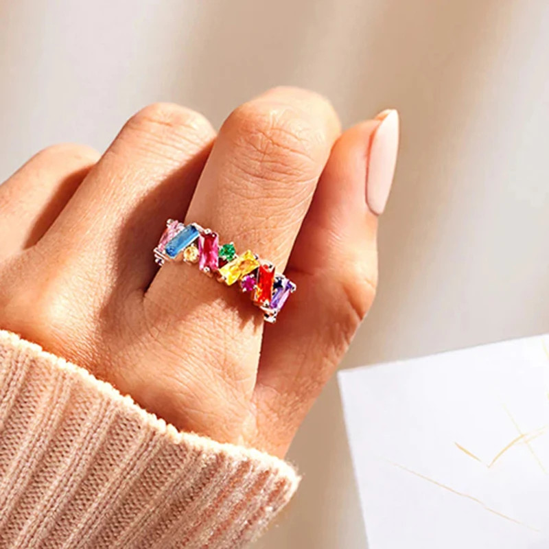 Wedding Band Ring Irregular Geometric Simulated Zirconia Prong Setting Jewelry