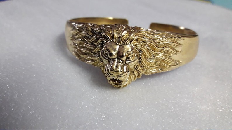 Handmade Solid Yellow Brass Lion Face Beautiful Bracelet Kada,Cuff Kada .