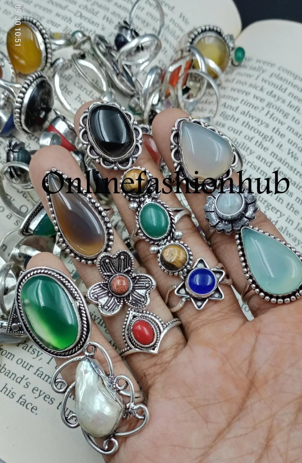 WOW Onyx & Mix Gemstone 925 Sterling silver Plated Wholesale Lot Rings Jewelry