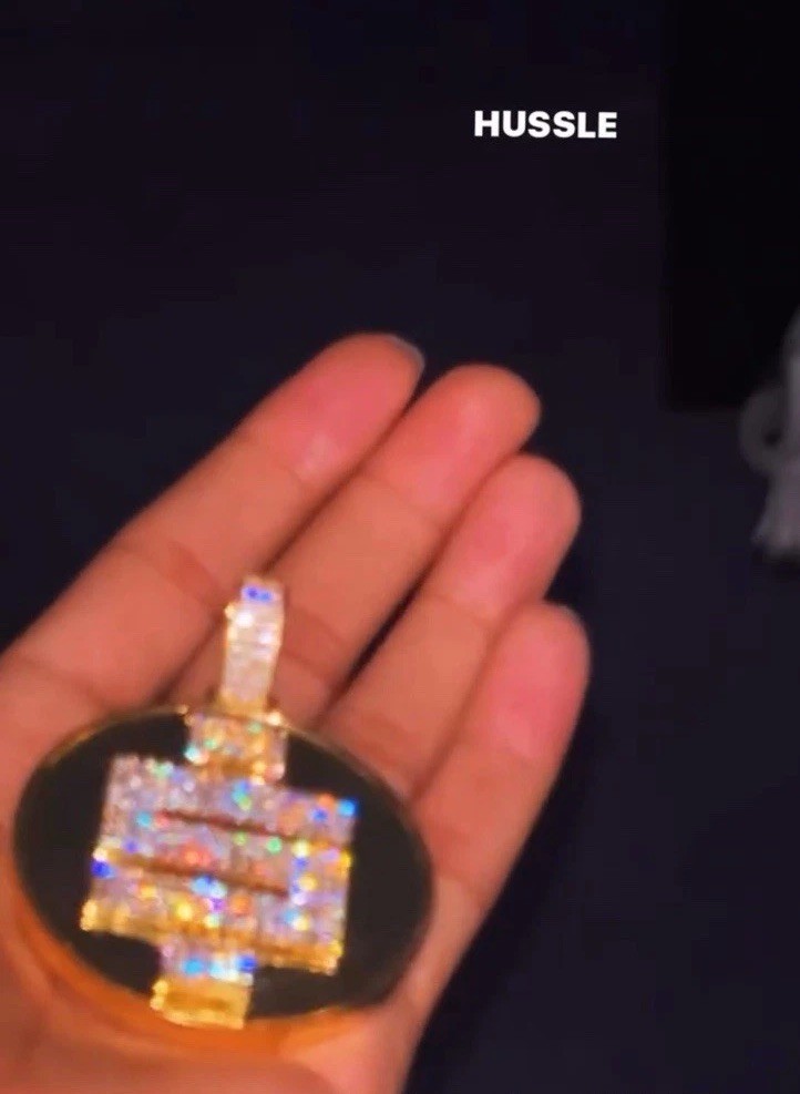 NIPSEY Hussle AllMoney In Gold Over Silver Pendant, 26” 8mm StainlessSteel Chain