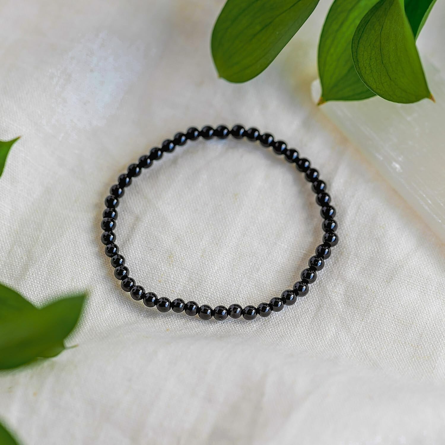 Natural Black Obsidian Stone Bracelet 4mm Healing Crystal Stretch Bracelet