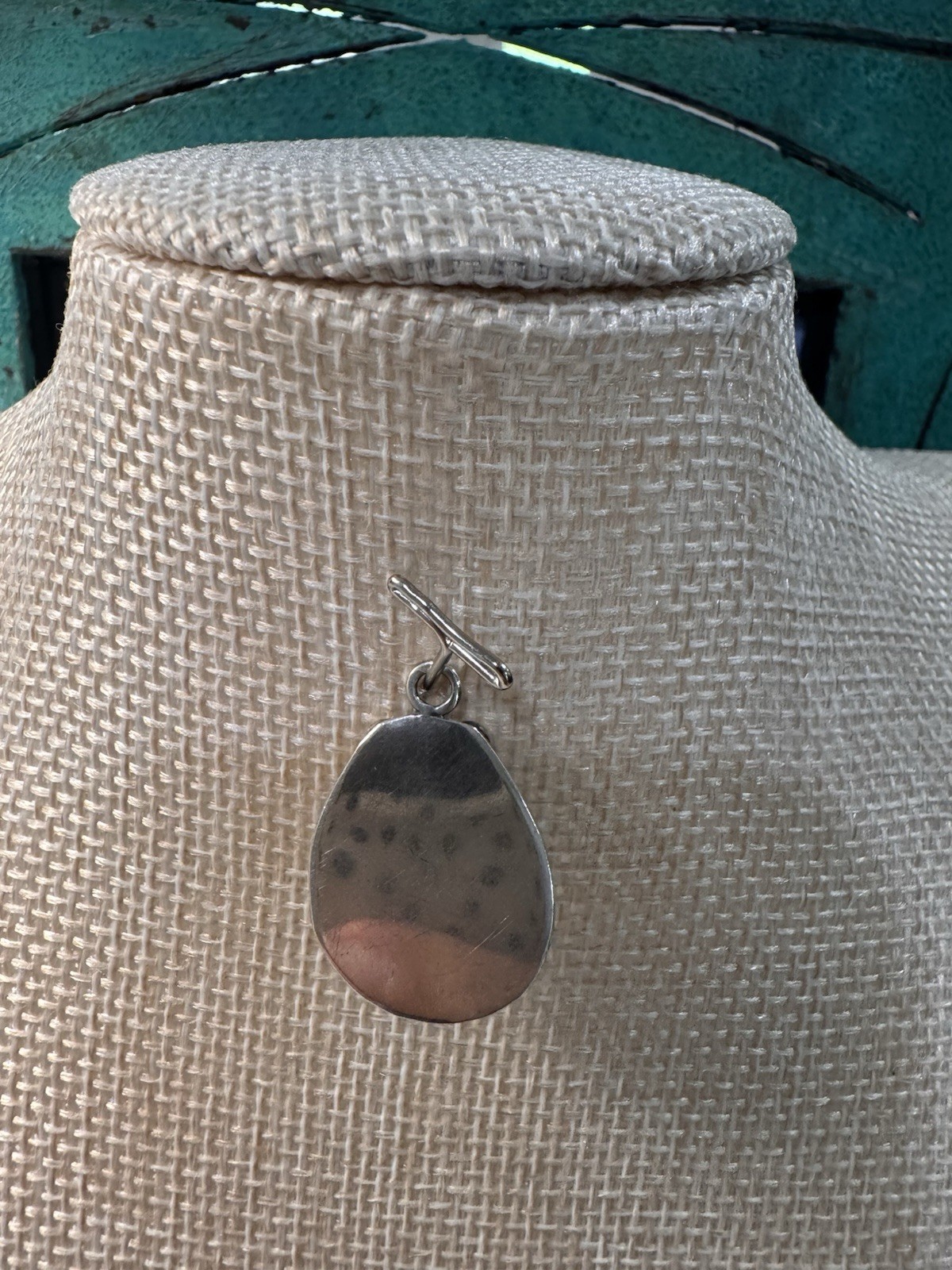 Turquoise Blue Oval Bezel Charm Pendant Silver Tone Drop Stone Medallion