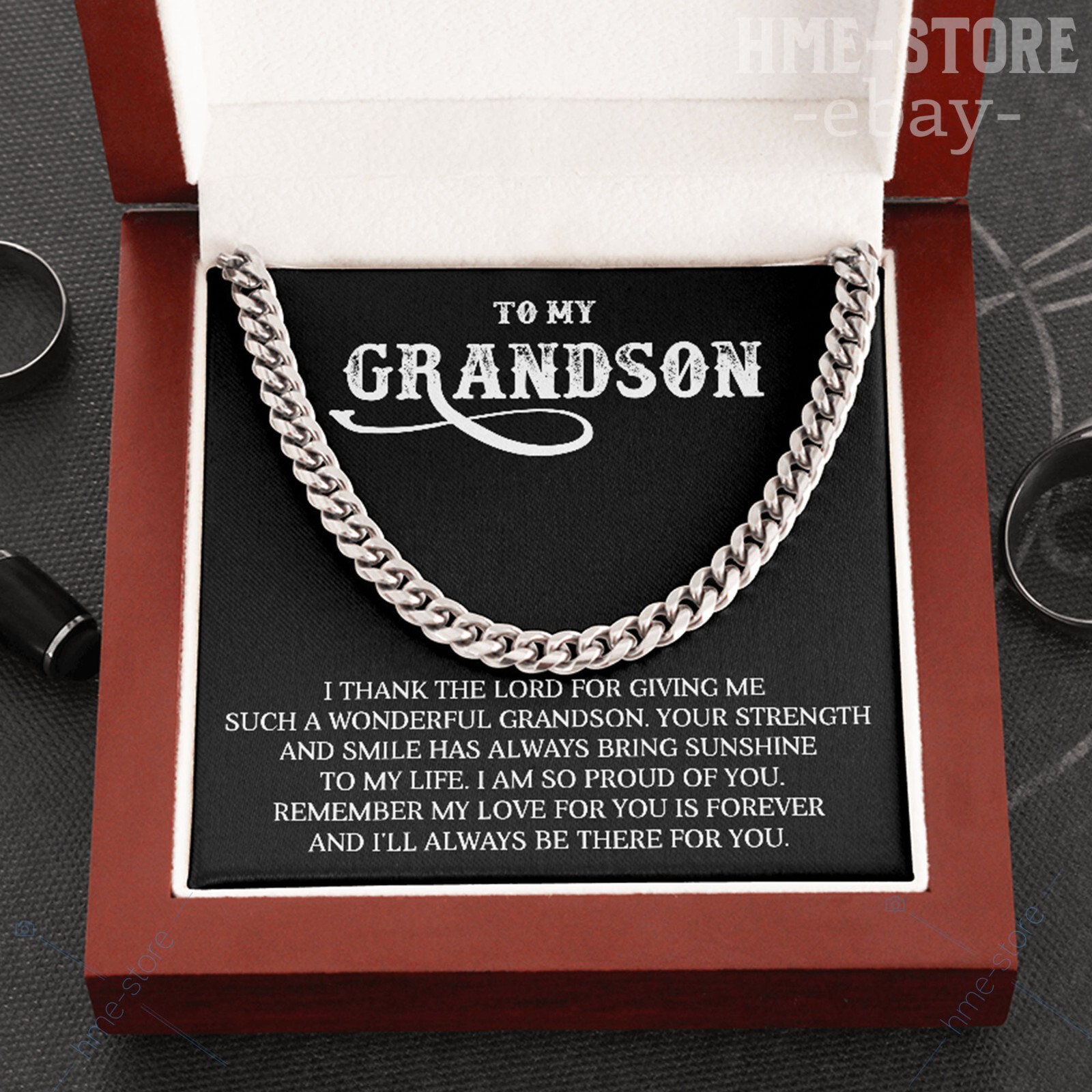 To My Grandson Cuban Link Chain Necklace Birthday Graduation Gifts for Grandson