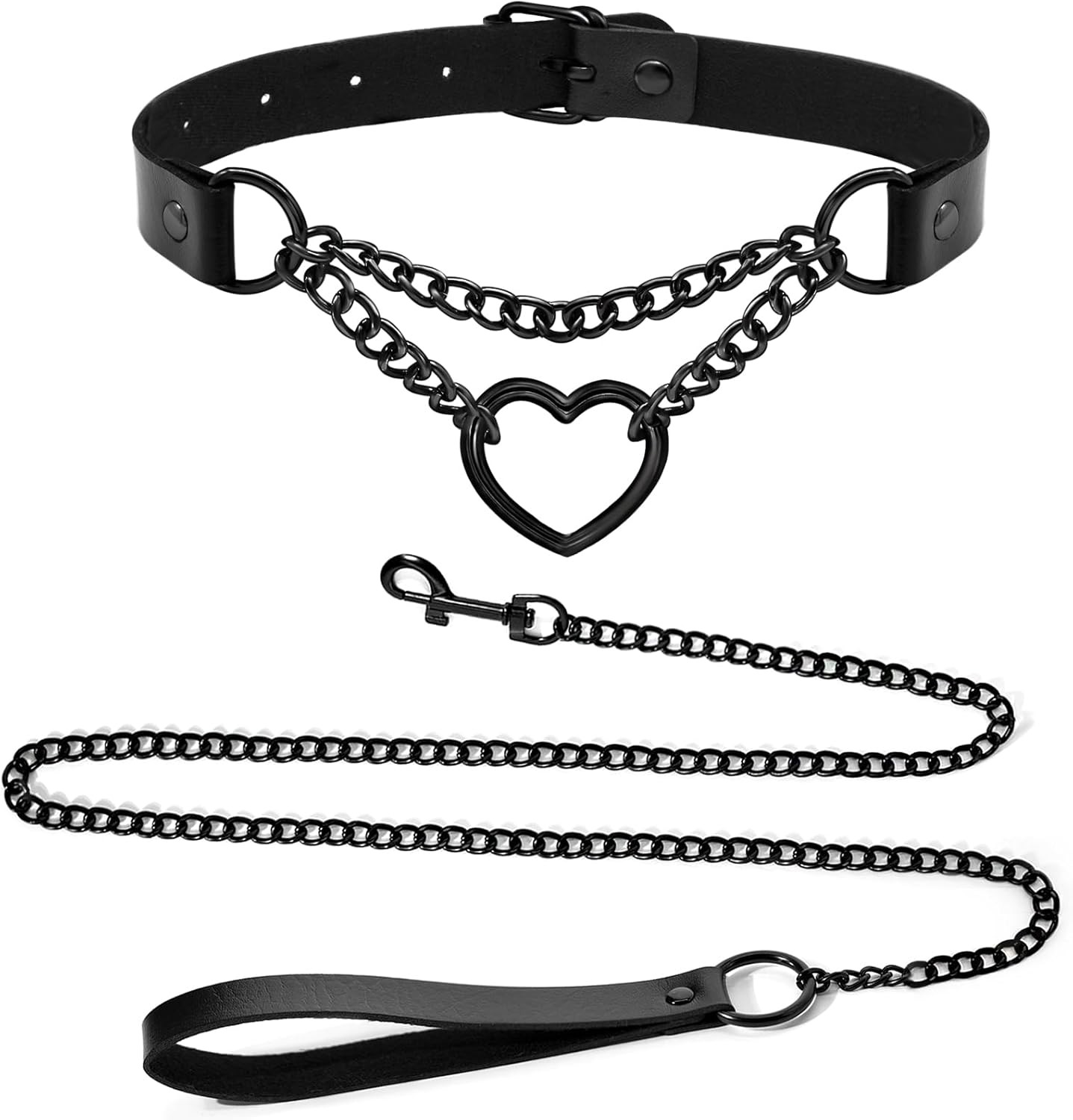 2PCS Black Choker Necklace for Women Leather Chokers Collar and Leash Set Goth S