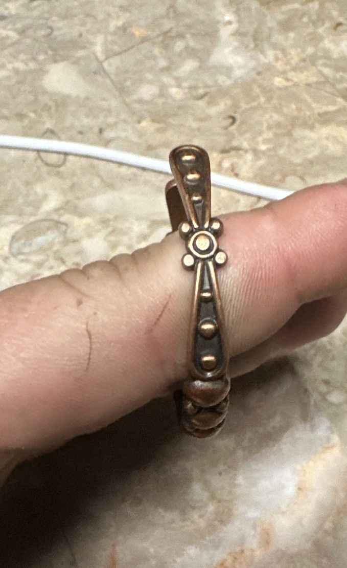 Copper Cuff Bracelet Bangle w/ Raised Bead Ball Design, Adjustable Open