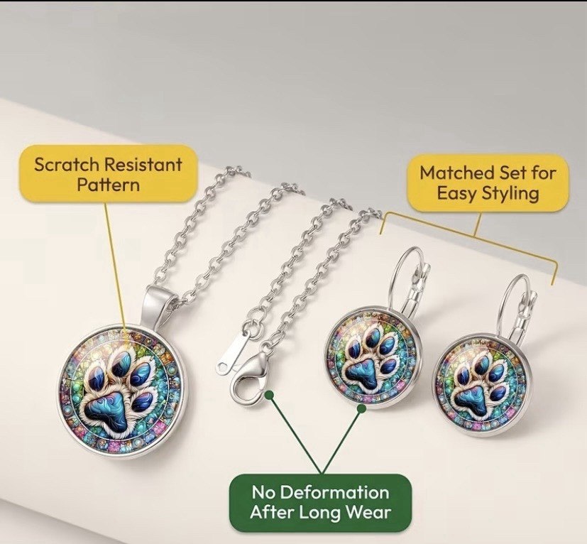 DOG PAW NECKLACE & EARRINGS SET