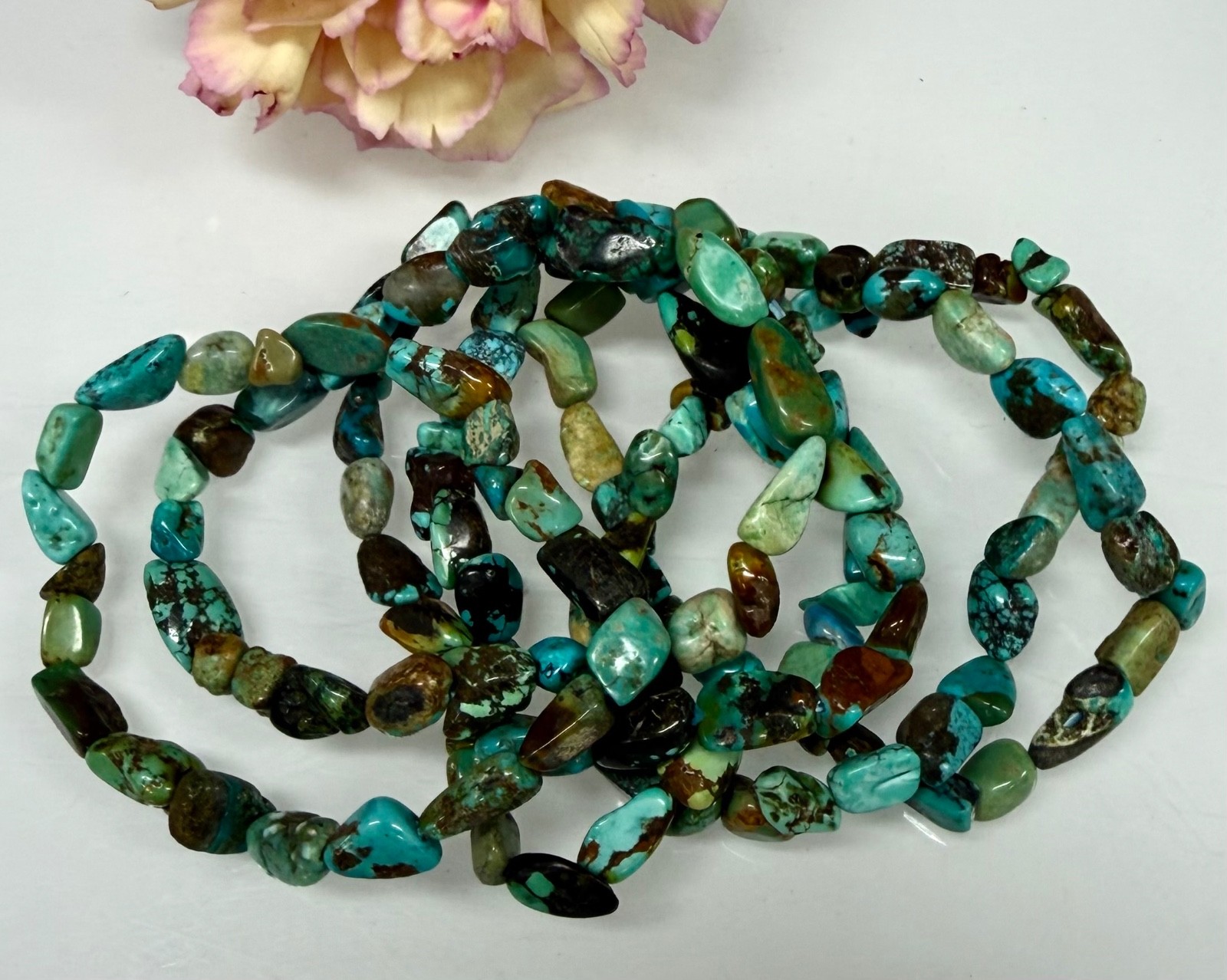 Wholesale 6 Pcs ~7mm Turquoise Natural Crystal Tumble Stretch Bracelet 7.5”