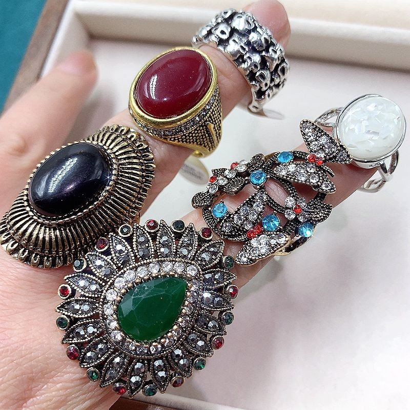 50PCS Bohemian Ring For Women Random Mixed Turquoise Jewelry Bulk Lot