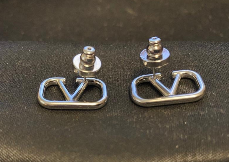 Women’s Pre Loved Valentino V Earrings V Logo Silver.