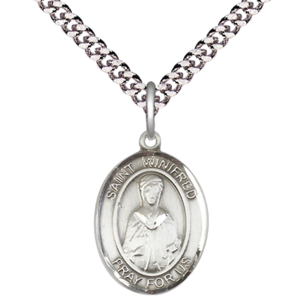 Sterling Silver Saint Winifred of Wales Medal Pendant 24″ Endless Chain Necklace