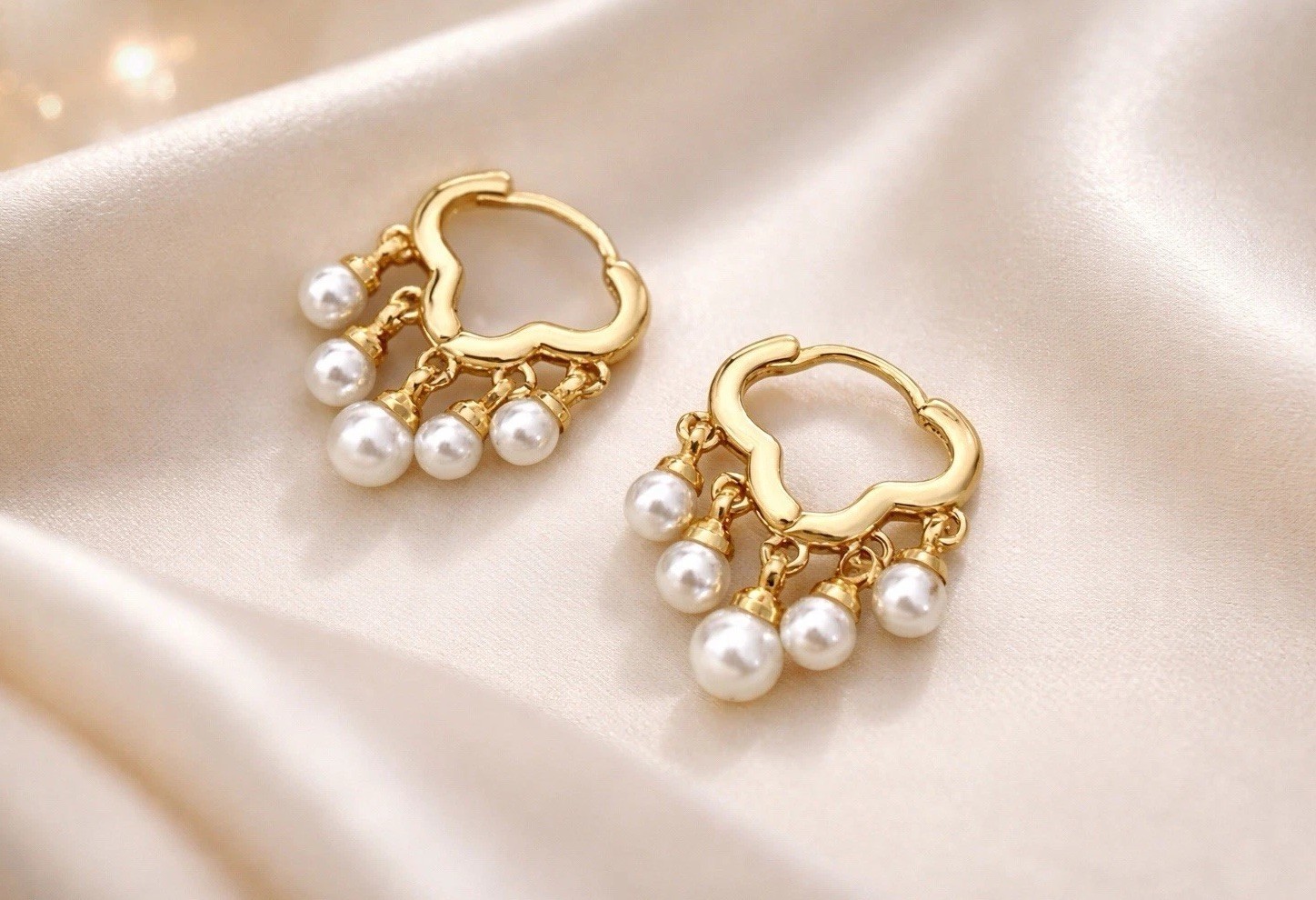Anthropologie Hoop Earrings Cloud Pearl Tassel Gold Huggie Drop Dainty Boho