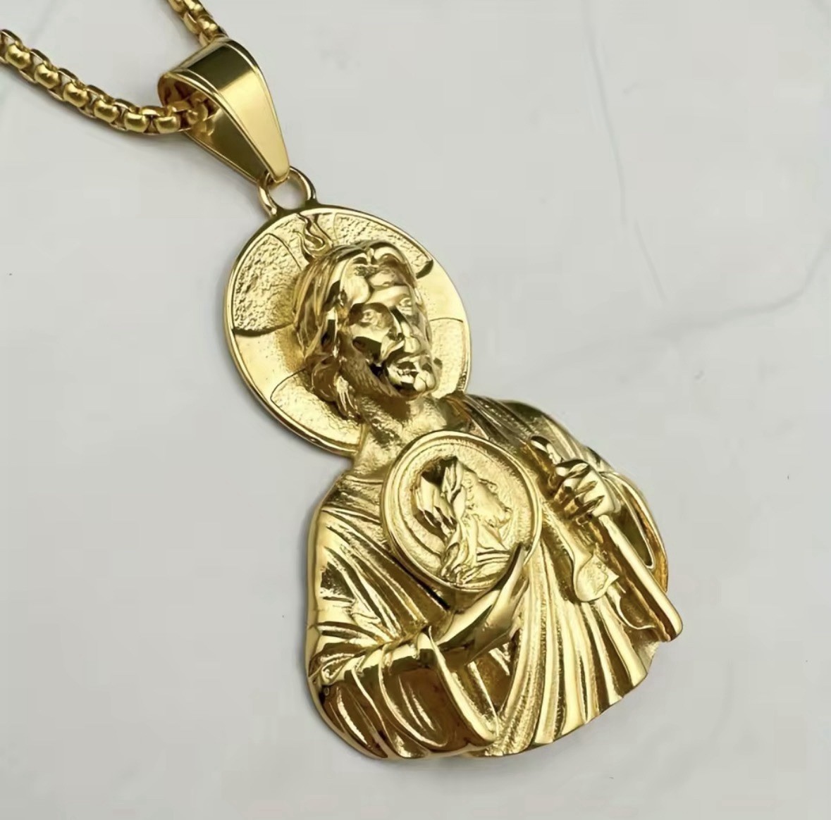 14k Gold Plated Jesus Pendant 60x38mm with 23” Chain