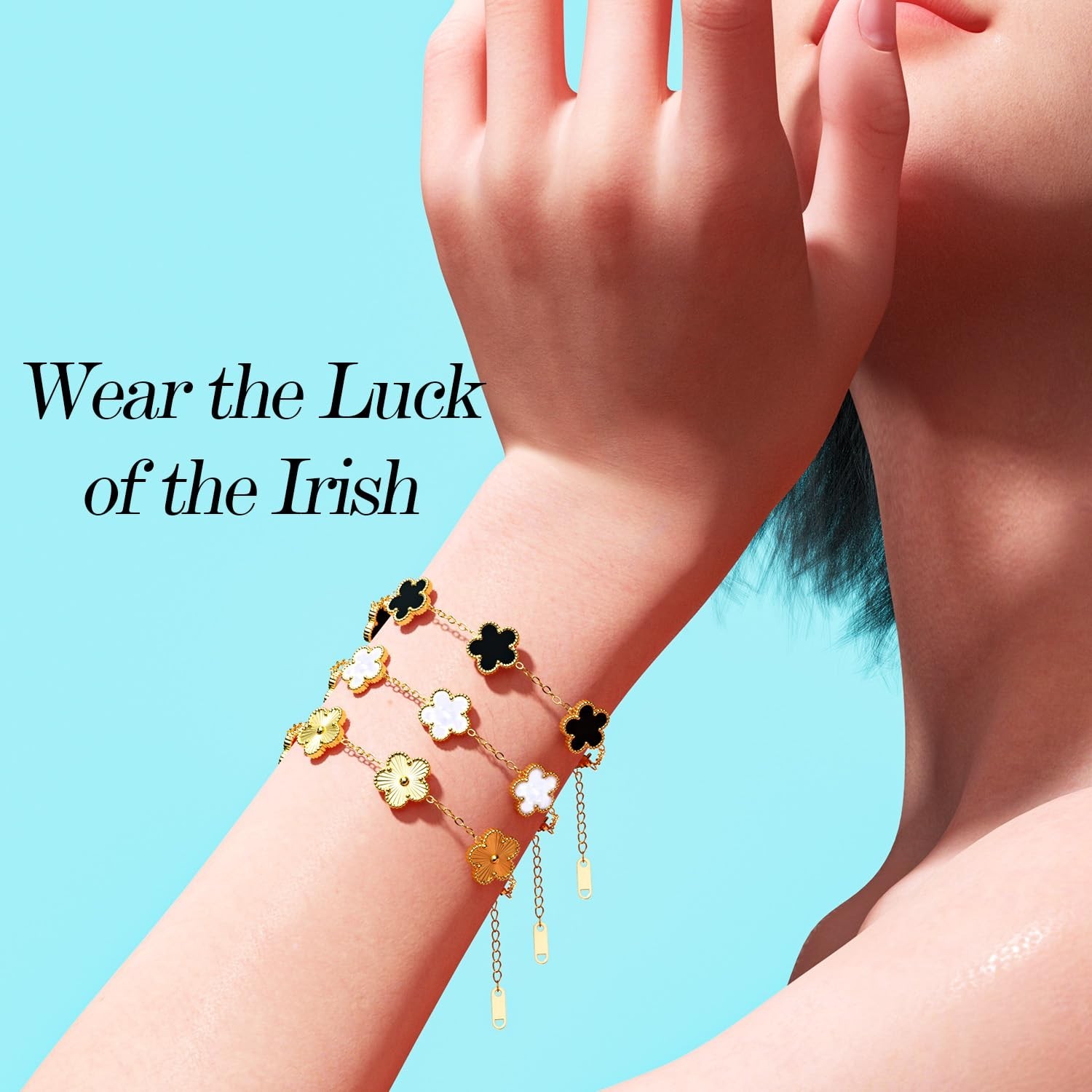 18K Gold Plated Clover Bracelet Set for Women – Trendy Flower Leaf Jewelry, Gift