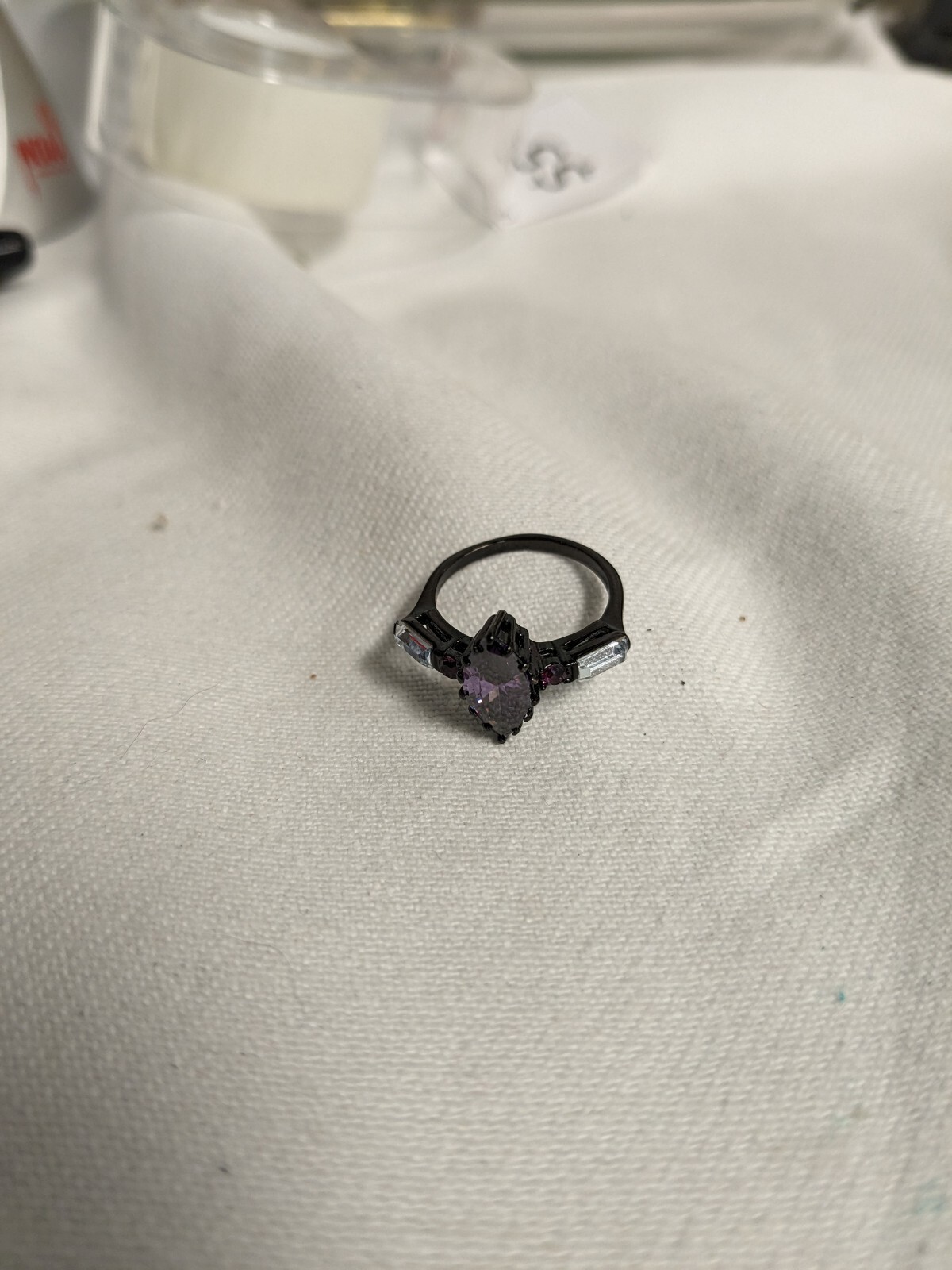 Marquise 1.62ct Amethyst Topaz Baguette Ring Size 5 Black Ion Plating