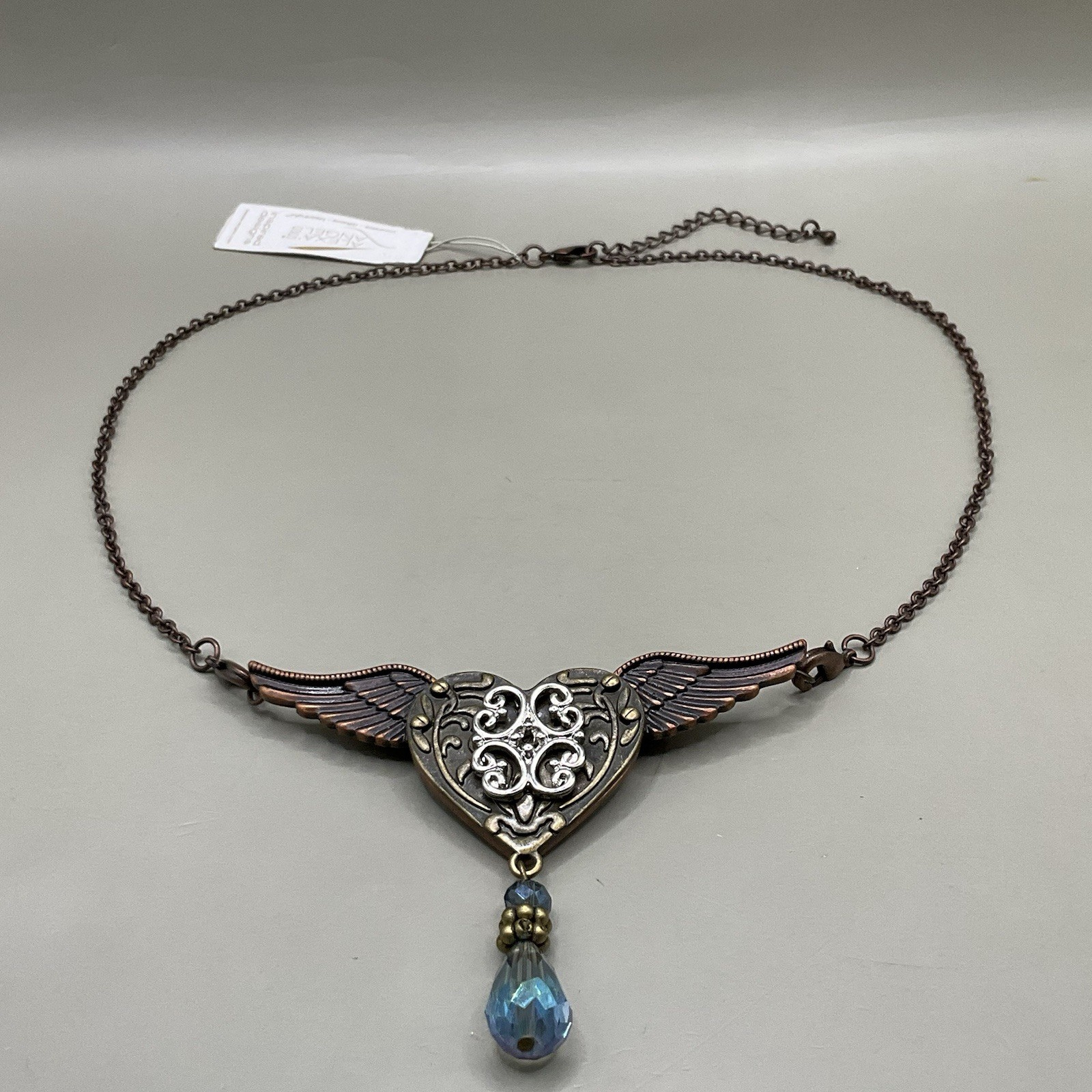 Alexa’s Angels Necklace Mixed Metal Heart Crystal Drop Pendant Brooch