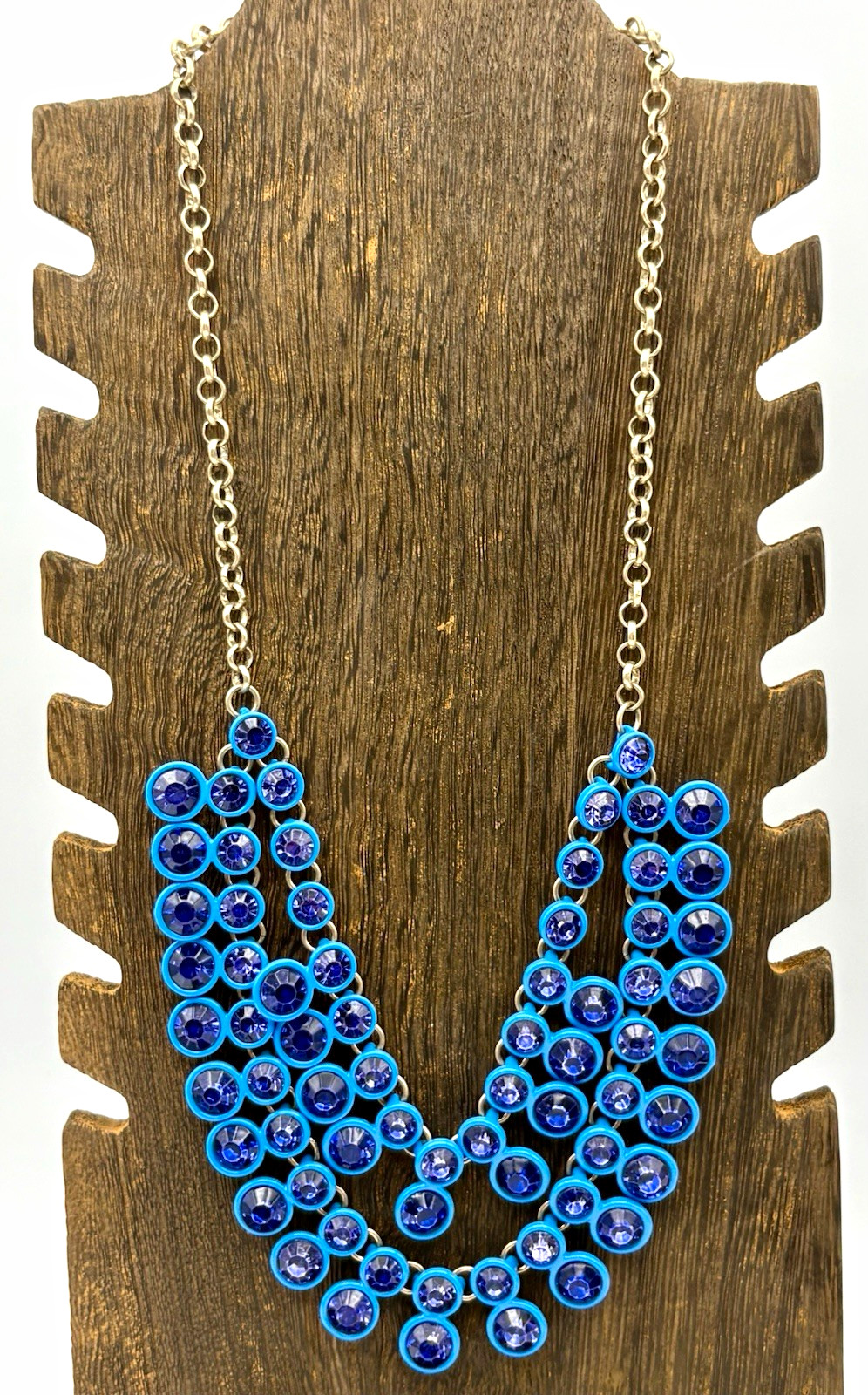 Coldwater Creek Signed Adjustable Cable Chain Blue Rhinestone Necklace Lobster