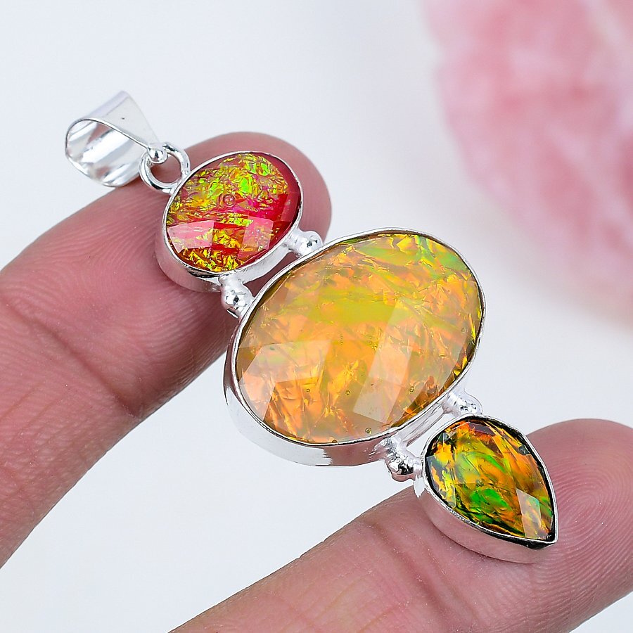 Color Enhanced Opal Tripplet 925 Silver Plated Handmade Pendant of 2.26″