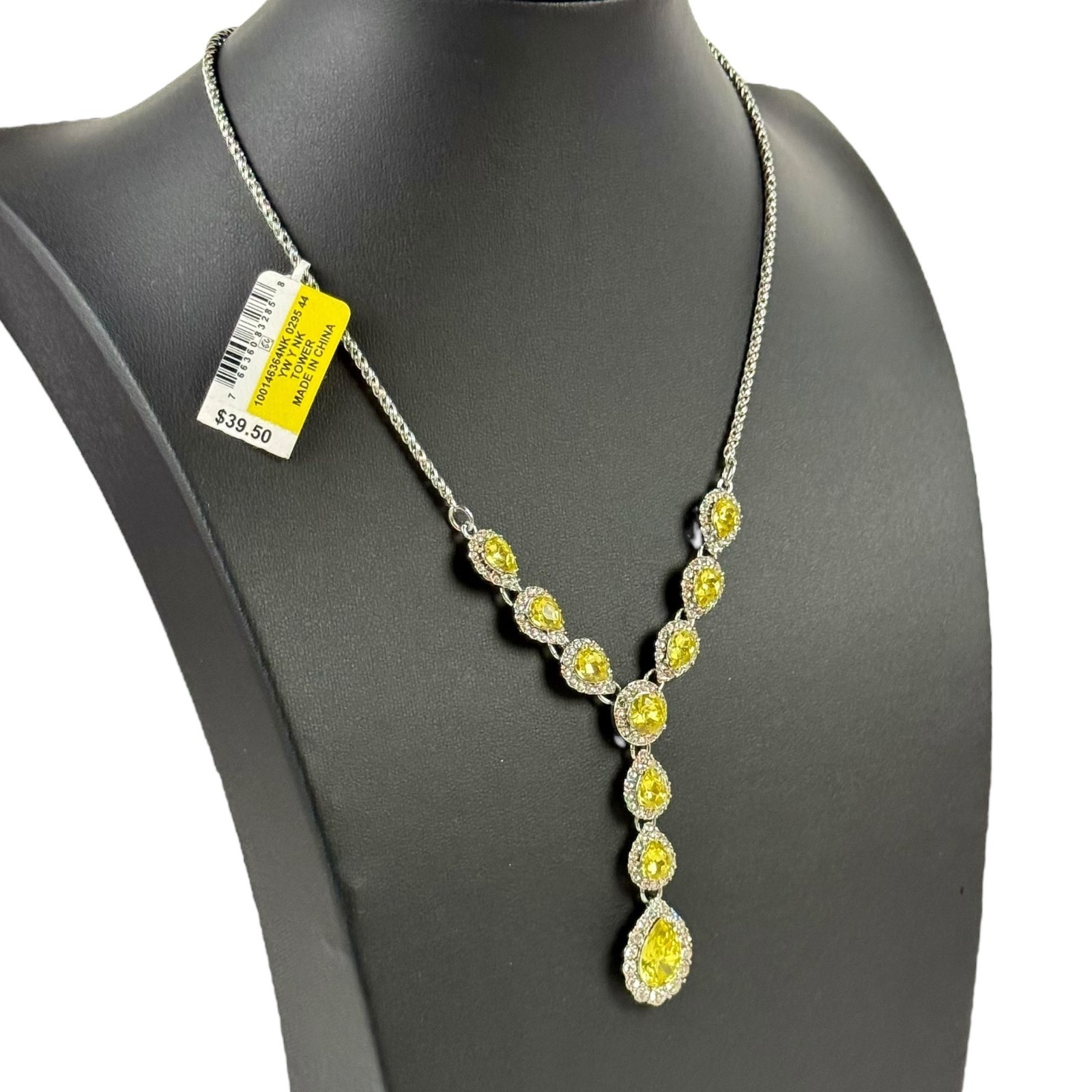 Charter Club Crystal Lariat Yellow Y Necklace Silver Tone 17 inch